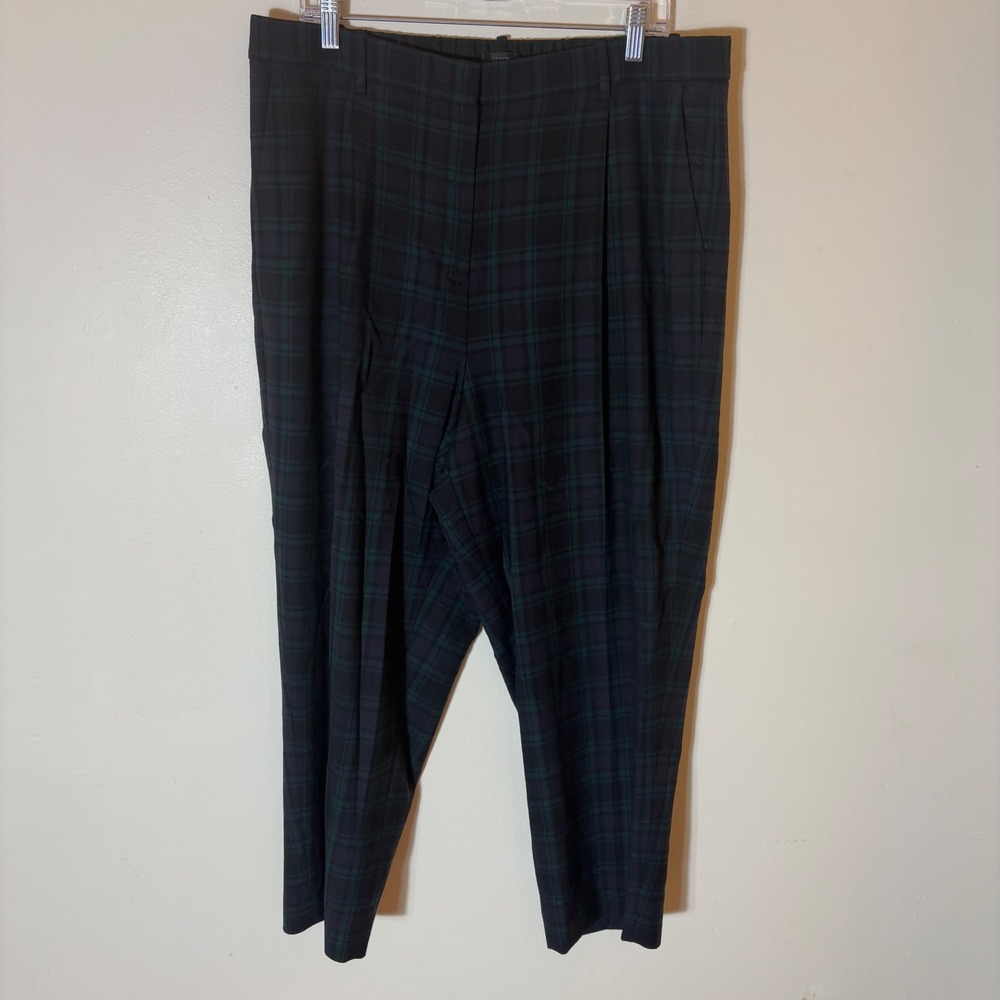 J. Crew Black Watch Plaid Wool Blend‎ Trousers Women 16 Green Navy